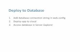 Deploy to Database - snowballsutokyo.files.wordpress.com · Deploy to Database 1. Add database connection string in web.config 2. Deploy app to cloud 3. Access database in Server