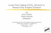 Long-Term Aging of NOx Sensors in Heavy-Duty Engine Exhaust · x Sensors in Heavy-Duty Engine Exhaust by ... hours of a 6000-hr test) ¾On average, sensors used in pre ... Aging of