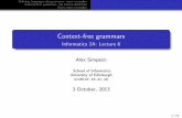 Context-free grammars - Informatics 2A: Lecture 8 · Context-free grammars Informatics 2A: Lecture 8 Alex Simpson ... 3 October, 2013 1/22. De ning languages via grammars: some examples