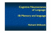 Cognitive Neuroscience of Language: 18: Memory and language · 18: Memory and language Richard Shillcock 1. Goals Look at language representation and ... Mismatch negativity (MMN)