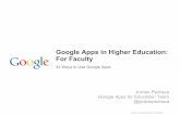 Google Apps in Higher Education: For Faculty · Objective Be able to implement Google Apps in meaningful ways in your classrooms, research, and other work to increase efficiency,