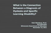 What is the Connection Between a Diagnosis of Dyslexia and … · What is the Connection Between a Diagnosis of Dyslexia and Specific Learning Disability? Vicki Weinberg, Ph.D. SLD
