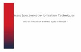 Mass Spectrometry Ionisation Techniques · Comparison of Ionisation Techniques Molec. Weight 200,000 15,000 EI FAB TSP 1,000 Non Polar APCI Highly Polar ESI