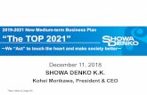 2019-2021 New Medium-term Business Plan “The TOP 2021” · “The TOP 2021” December 11, 2018 SHOWA DENKO K.K. Kohei Morikawa, President & CEO 2019-2021 New Medium-term Business