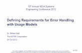 Defining Requirements for Error Handling with Usage Models · MITRE 18 NDIA Systems Engineering Conference 2012 Defining Requirements for Error Handling with Usage Models W.Bail Advantages