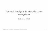 Textual Analysis & Introduction to Pythoncs.brown.edu/courses/cs0931/2013/2-text_analysis/LEC2-1.pdfTextual Analysis CS0931 - Intro. to Comp. for the Humanities and Social Sciences