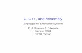 C, C++, and Assembly - Columbia Universitysedwards/classes/2004/emsys-summer/c.pdf · CISC Assembly Language Developed when people wrote assembly language Complicated, often specialized