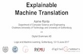 Chalmers University of Technology and University of ...aarne/xmt-2017.pdf · Explainable Machine Translation Aarne Ranta Department of Computer Science and Engineering Chalmers University