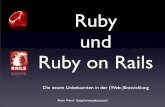 Ruby on Rails - GUUG file5.times do puts “ruby ist cool”.upcase end "Hallo sage".delete("a") # Hllo sge Ruby • objekt-orientierte und dynamische Programmiersprache • Einﬂüsse