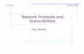 Network Protocols and Vulnerabilities · 2. TCP Connection Spoofing ! Why random initial sequence numbers? (SN C , SN S ) ! Suppose init. sequence numbers are predictable Attacker