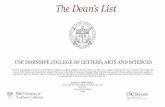 The Deans List - dornsife.usc.edu · The Dean’s List USC DORNSIFE COLLEGE OF LETTERS, ARTS AND SCIENCES USC Dornsife College of Letters, Arts and Sciences regularly recognizes students