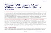 Mann-Whitney U or Wilcoxon Rank-Sum Tests · Wilcoxon Rank-Sum test may be made using the standard t-test formulations with a simple adjustment to the sample size. The size of the