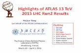 Highlights of ATLAS 13 TeV 2015 LHC Run2 Results · ATLAS-CONF-2015-069 . 2016.3.30 Highlights of ATLAS at Run2 - H. Yang (SJTU) 13 ... Search for heavy, CP-odd Higgs boson, A Zh