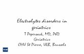Electrolytes disorders in geriatrics · Water metabolism and age 1. The age-related decrease in total-body water (relative and absolute) 2. Thirst mechanism diminishes with age 3.