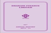 DHARANI FINANCE LIMITED Annual Report 2013-14.pdf · DHARANI FINANCE LIMITED NOTICE TO SHAREHOLDERS Notice is hereby given that the TWENTY FOURTH ANNUAL GENERAL MEETING of the members