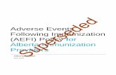 Adverse Events Following Immunization (AEFI) Policy for ... · Page 4 of 43 Adverse Events Following Immunization Policy for Alberta Immunization Providers I. Introduction The monitoring