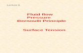 Fluid flow Pressure Bernoulli Principle Surface Tension Bernoulli Equation P =pressure at some chosen
