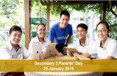 Secondary 3 Parents’ Day 25 January 2019 · Academic Excellence -4As Attendance in All Classes Attention in Learning and Assignments Assignments of Good Effort and ... lesson ends
