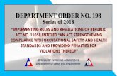 DEPARTMENT ORDER NO. 198 Series of 2018 · 2019-02-08 · department order no. 198 series of 2018 “implementing rules and regulations of republic act no. 11058 entitled “an act