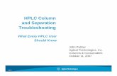 HPLC Column and Separation Troubleshooting …...• Compatible with many, but not all, aqueous or non-aqueous solvents PTFE • Most commonly used as a pre-filter Cellulose Acetate