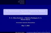 An Optimization Algorithm Inspired by Musical Compositionmodelosysistemas.azc.uam.mx/jornadasdesistemas/... · 2012-10-11 · Introduction MMC algorithm Experimentation Conclusions
