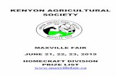 KENYON AGRICULTURAL SOCIETY · KENYON AGRICULTURAL SOCIETY MAXVILLE FAIR JUNE 21, 22, 23, 2019 **All Catalogues / Prize Lists for the Maxville Fair can be found at