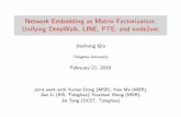 Network Embedding as Matrix Factorization: Unifying ... · Network Embedding as Matrix Factorization: Unifying DeepWalk, LINE, PTE, and node2vec Jiezhong Qiu Tsinghua University February