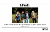 Final results for the 5 months to 31 August 2012/media/Files/A/ASOS/results-archive/pdf/final... · Strong period: Statement of Comprehensive Income £’000s 5 months to 31 August
