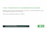 THE TORONTO-DOMINION BANK · 2019-02-27 · 24JAN201920372874 24JAN201920372612 THE TORONTO-DOMINION BANK Notice of annual meeting of common shareholders and management proxy circular