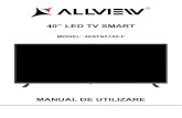 40” LED TV SMART...ATENȚIE: Pericol de explozie dacă bateriile nu sunt montate corect sau nu sunt înlocuite cu același tip sau echivalent. Bateriile nu trebuie expuse la căldură