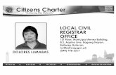  · 2017-06-01 · Local Civil Registrar Office 5-10 minuto 11 araw P 25.00 P 125.00 P 100.00 P102.OO M AA ASA HAN Citizens Charter Dolores S. Lumabas (Municipa/ Civi/ Registrar)