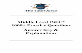 Middle Level ISEE 1000+ Practice Questions Answer Key ... · Diagnostic Test 3 Diagnostic Test Verbal Reasoning 1. B. “Primary” is similar to the word “prime,” which means