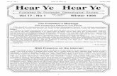 Vol 17 - No 1 Hear Ye Hear Ye Winter 1996HEARYE — HEARYE vol. 17, No. 1 — Winter 1996 1996 Winter Meeting Programs The Rochester Genealogical Society will continue to meet the