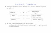 Lecture 3: TransistorsLecture 3: Transistors •Now that we know about diodes, let’s put two of them together, as follows: •At first glance, this looks like an insulator