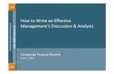 › ... › sme_20130605_write-effective-mda.pdf · How to Write an Effective e Management’s Discussion ...2013-06-05  · How to Write an Effective Management’s Discussion &