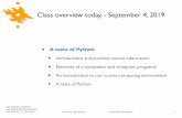 Class overview today - September 4, 2019 · 2019-11-04 · Python for geo-people .ﬁ/yliopisto Geo-Python A taste of Python Lecturer: David Whipp david.whipp@helsinki.ﬁ 4.9.2019