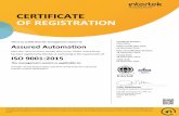 CERTIFICATE OF REGISTRATION - Assured Automation Automation ISO CERT.pdfCalin Moldovean President, Business Assurance Intertek Testing Services NA, Inc., 900 Chelmsford Street, Lowell,