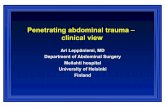 Penetrating abdominal trauma â€“ clinical view - middle abdomen - organ injuries in 67% - mortality