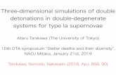 Three-dimensional simulations of double detonations in double …ea.c.u-tokyo.ac.jp/astro/Members/tanikawa/slide/slide... · 2019-09-18 · Three-dimensional simulations of double