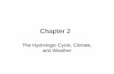 Chapter 2Chapter Headings • The hydrologic cycle –Precipitation –Runoff –Surface and groundwater storage –Evaporation –Condensation • Climate and weather –Climate –Monitoring