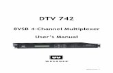 DTV 742 - WEGENER · 2006-11-29 · DTV 742 User’s Manual 800057-01 Rev. C 2 1.2 DTV742 Overview The DTV 742 8VSB 4-Channel Multiplexer (Figure1.1) receives VHF/UHF broadcast HDTV