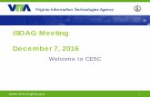 ISOAG Meeting December 7, 2016...Welcome to CESC 2 Welcome and Opening Remarks Michael Watson December 7 , 2016 2 3 ISOAG December 7, 2016 Agenda I. Welcome & Opening Remarks II. Data