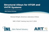 Structural Alloys for HTGR and VHTR Systems Training 2019/09_Structural...Structural Alloys for HTGR and VHTR Systems Richard Wright, Emeritus Laboratory Fellow NRC HTGR Training July
