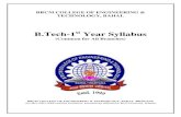 B.Tech-1st Year Syllabus - BRCM College of Engineering ... · Fresnel‟s Biprism, Division of Amplitude- Wedge-shaped film, Newton‟s Rings, Michelson Interferometer, applications