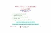 PHYS 1443 – Section 003 Lecture #20yu/teaching/fall03-1443-003/lectures/...The magnitude of the buoyant force always equals the weight of the fluid in the volume displaced by the