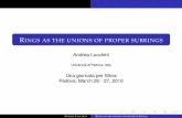 Rings as the unions of proper subrings - MathUniPDlucchini/index_files/ring.pdf · 2010-03-21 · IS THERE AN ANALOGUE OF SCORZA’S THEOREM FOR RINGS? EXAMPLES PROOFS EXERCIZE No
