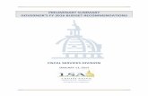 PRELIMINARY SUMMARY GOVERNOR’S FY 2016 ......PRELIMINARY SUMMARY GOVERNOR’S FY 2016 BUDGET RECOMMENDATIONS FISCAL SERVICES DIVISION JANUARY 13, 2015 (Blank Page) Analysis of Governor’s