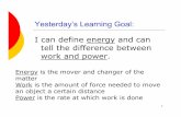 I can define energy and can tell the difference between ... - D… · I can define energy and can tell the difference between work and power . Energy is the mover and changer of the