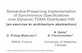 Semantics-Preserving Implementation of Synchronous ... · Semantics-Preserving Implementation of Synchronous Specifications over Dynamic TDMA Distributed HW (an exercise in architecture