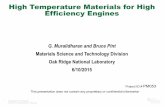 High Temperature Materials for High Efficiency Engines · 2015-06-26 · 1 Managed by UT-Battelle for the U.S. Department of Energy High Temperature Materials for High Efficiency